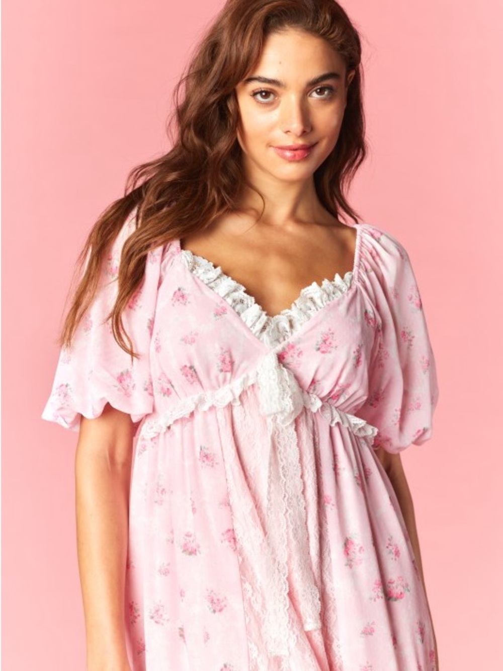 Pink Lace Tiered Maxi Dress with Puff Sleeves - Picture 10 of 14